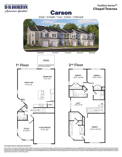 2D floor plan layout for the Carson by D.R. Horton in Chapel Townes, Raleigh, NC (Image 5). 2D floor plan layout for the Carson by D.R. Horton in Chapel Townes, Raleigh, NC (Image 5).
