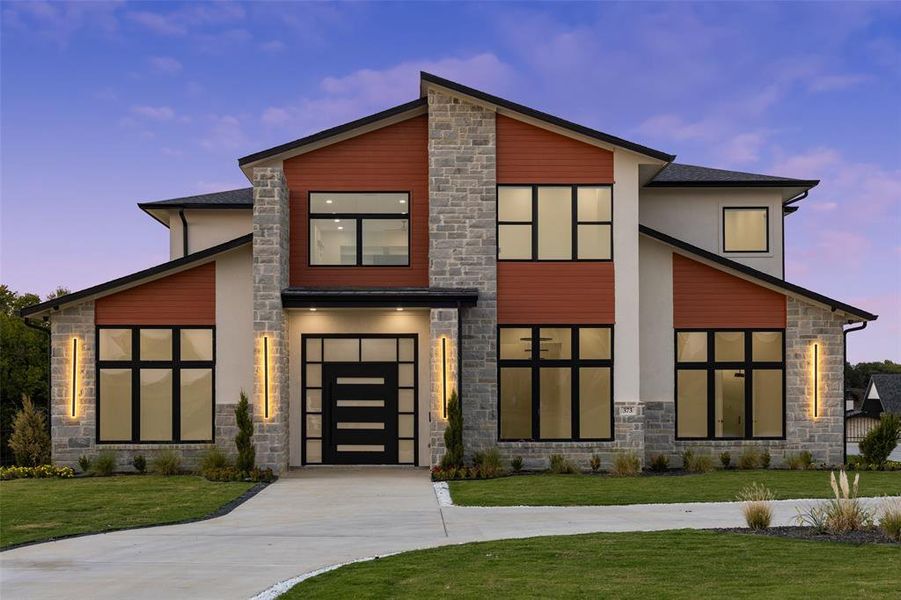 Contemporary house with a lawn