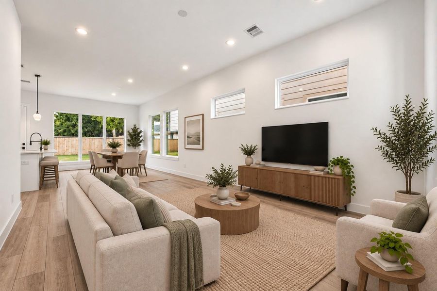 Virtually staged family room.