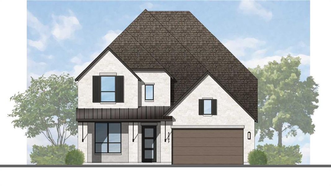 Front exterior of a new home in Wildridge, Oak Point, TX, highlighting curb appeal (Image 1).