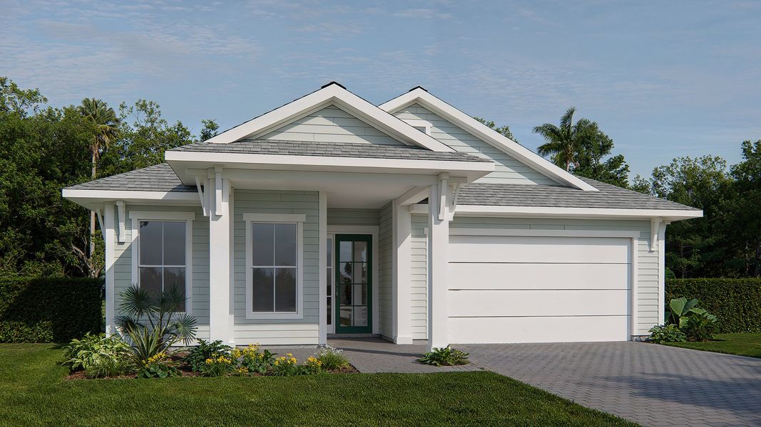 Representative exterior photo of a completed home built from the 2517MC by MasterCraft Builder Group in Madeira, St. Augustine, FL (Image 1). Representative exterior photo of a completed home built from the 2517MC by MasterCraft Builder Group in Madeira, St. Augustine, FL (Image 1).