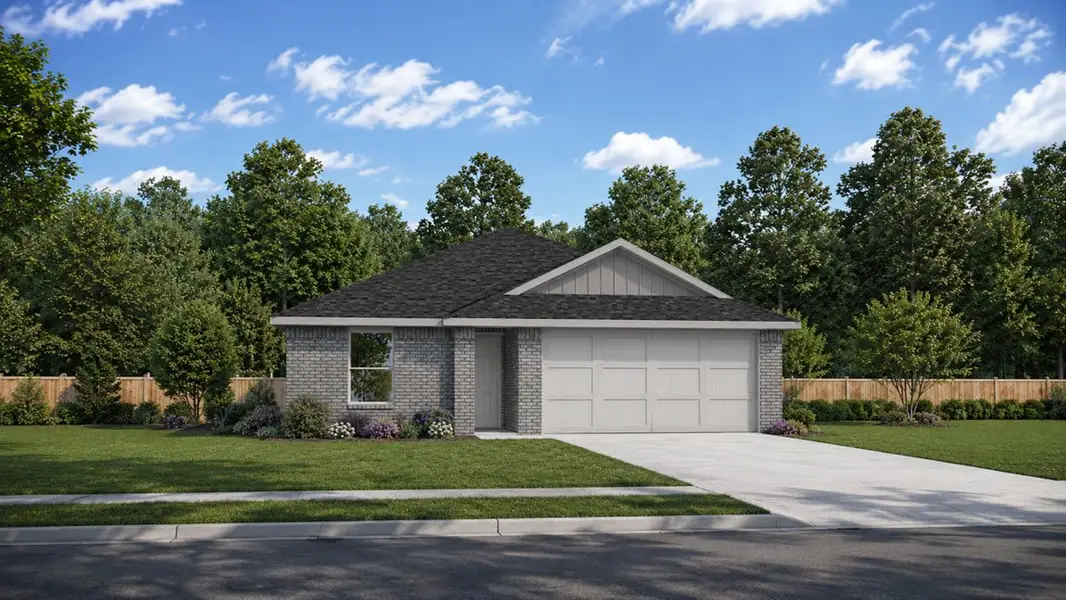 Front exterior of a new home in Mill Creek, Magnolia, TX, highlighting curb appeal (Image 1). Front exterior of a new home in Mill Creek, Magnolia, TX, highlighting curb appeal (Image 1).