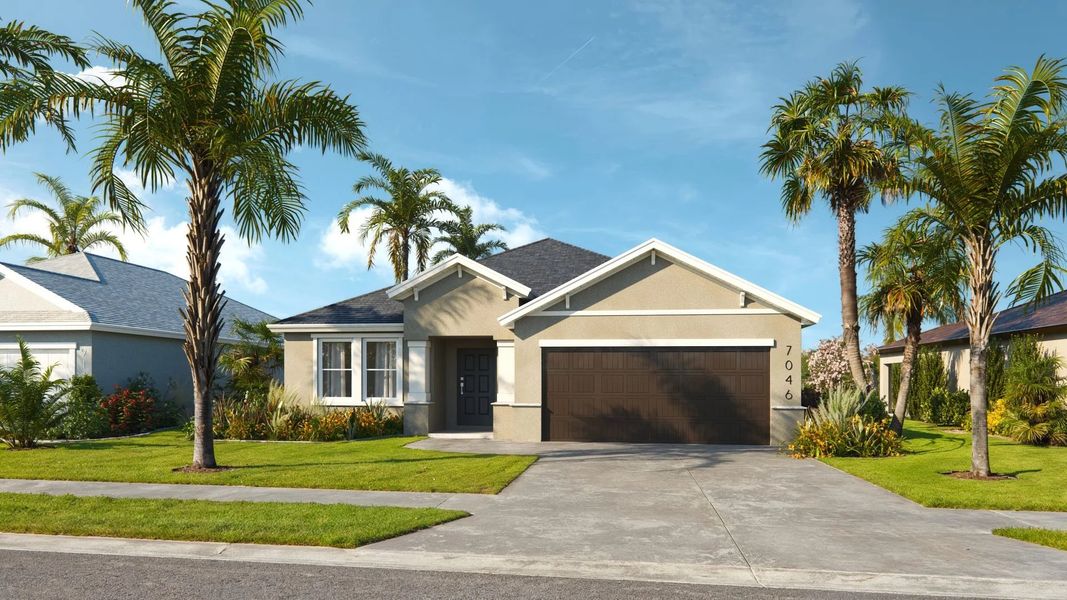 Representative exterior photo of a completed home built from the Monterey by Inland Homes in Avalon West, Spring Hill, FL (Image 4).