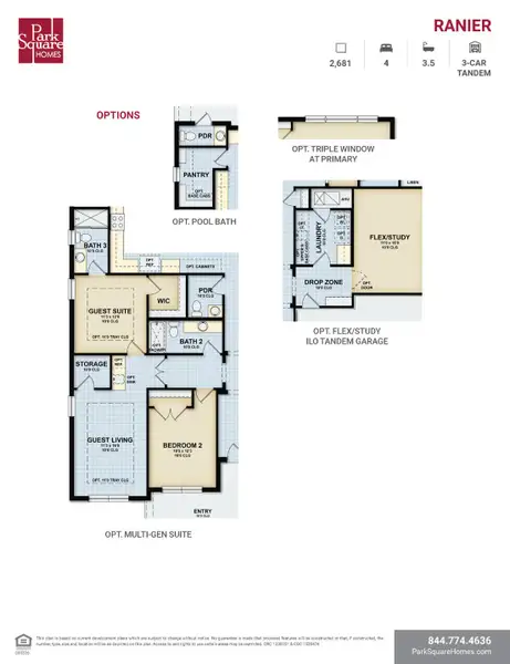 2D floor plan layout for the Ranier by Park Square Residential in Leela Reserve, Tavares, FL (Image 4).