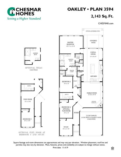 2D floor plan layout for the Oakley – 50′ Lot by Chesmar Homes in Meridiana, Manvel, TX (Image 3). 2D floor plan layout for the Oakley – 50′ Lot by Chesmar Homes in Meridiana, Manvel, TX (Image 3).