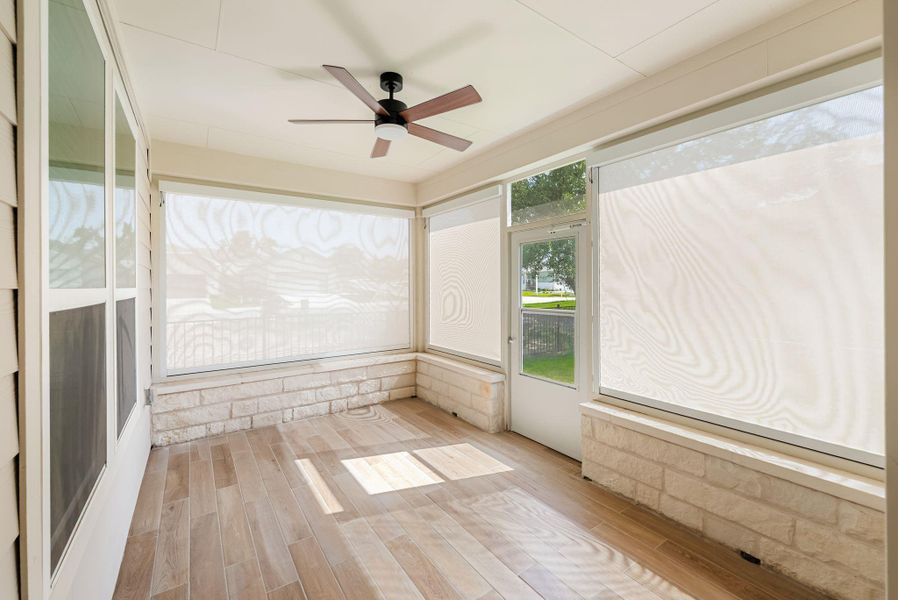 A screened porch with a durable floor and outdoor ceiling fan offers a comfortable, airy retreat. A screened porch with a durable floor and outdoor ceiling fan offers a comfortable, airy retreat.