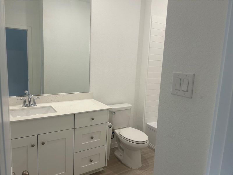 This is the hall full bath features large vanity. This is the hall full bath features large vanity.