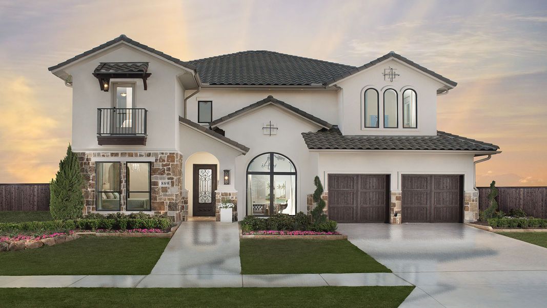 Front exterior of a new home in Fields 60', Frisco, TX, highlighting curb appeal (Image 27).