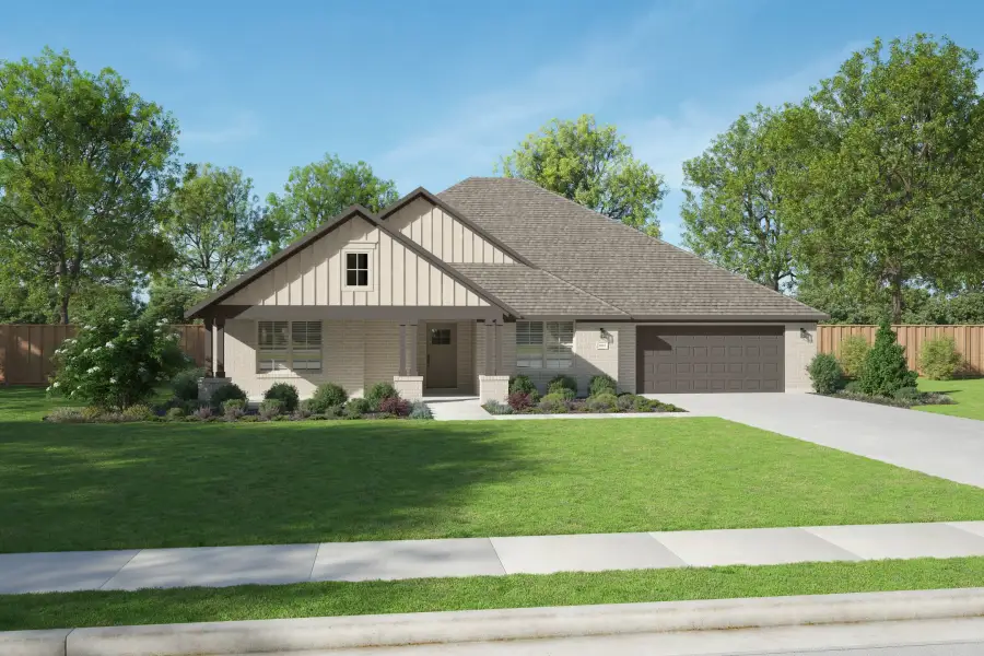 Representative exterior photo of a completed home built from the Summit by Centre Living Homes in Ellis Ranch Manors, Waxahachie, TX (Image 1). Representative exterior photo of a completed home built from the Summit by Centre Living Homes in Ellis Ranch Manors, Waxahachie, TX (Image 1).