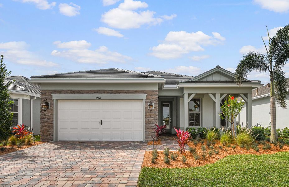 Representative exterior photo of a completed home built from the Mystique by Del Webb in Del Webb Tradition, Port St. Lucie, FL (Image 18).
