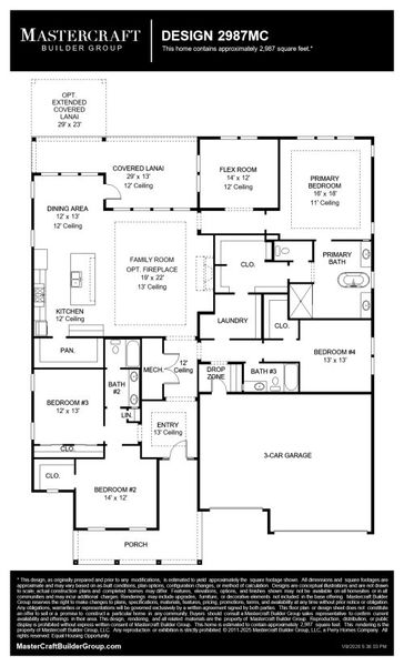 2D floor plan layout for the 2987MC by MasterCraft Builder Group in SilverLeaf, St. Augustine, FL (Image 3).