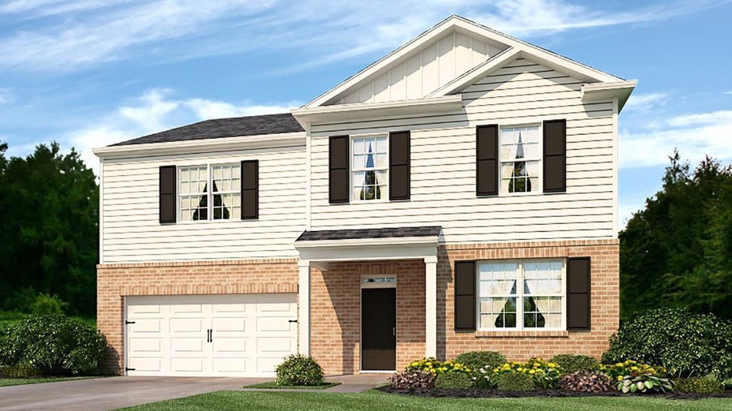 Representative exterior photo of a completed home built from the Halton by D.R. Horton in Northwoods at Mirror Lake, Villa Rica, GA (Image 19).