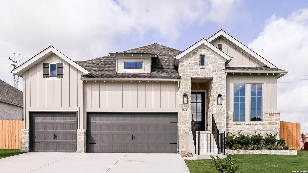 Front exterior of a new home in Cibolo Valley Heights, Cibolo, TX, highlighting curb appeal (Image 21). Front exterior of a new home in Cibolo Valley Heights, Cibolo, TX, highlighting curb appeal (Image 21).