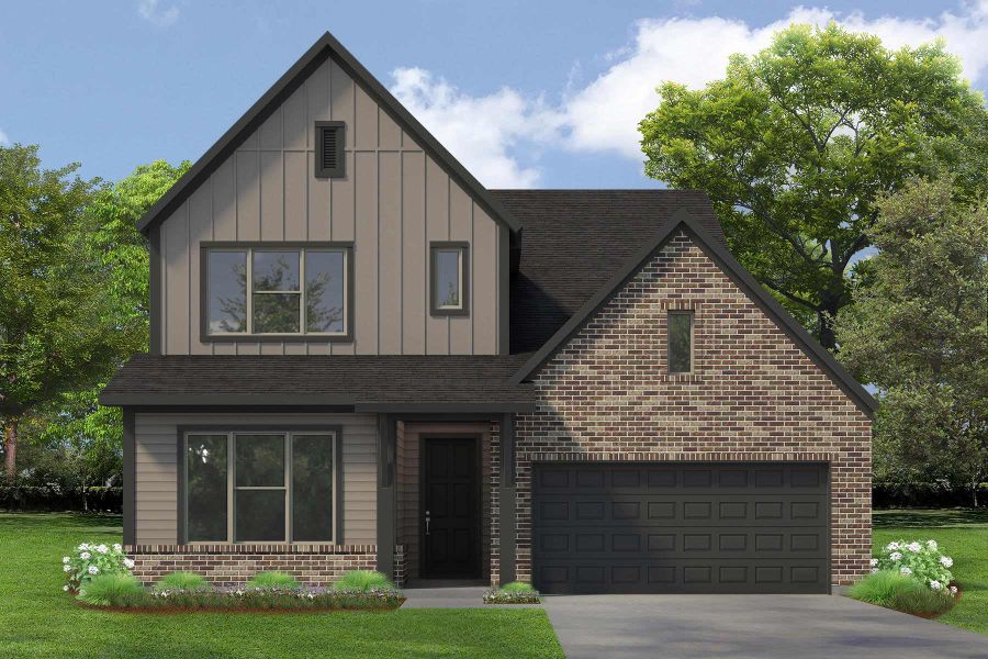 Representative exterior photo of a completed home built from the The Peony by David Weekley Homes in Two Step Farm 50', Montgomery, TX (Image 2). Representative exterior photo of a completed home built from the The Peony by David Weekley Homes in Two Step Farm 50', Montgomery, TX (Image 2).