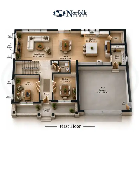 2D floor plan layout for the The Briarhaven III by Norfolk Homes in Offsite Builds Southern Michigan, Ann Arbor, MI (Image 3).