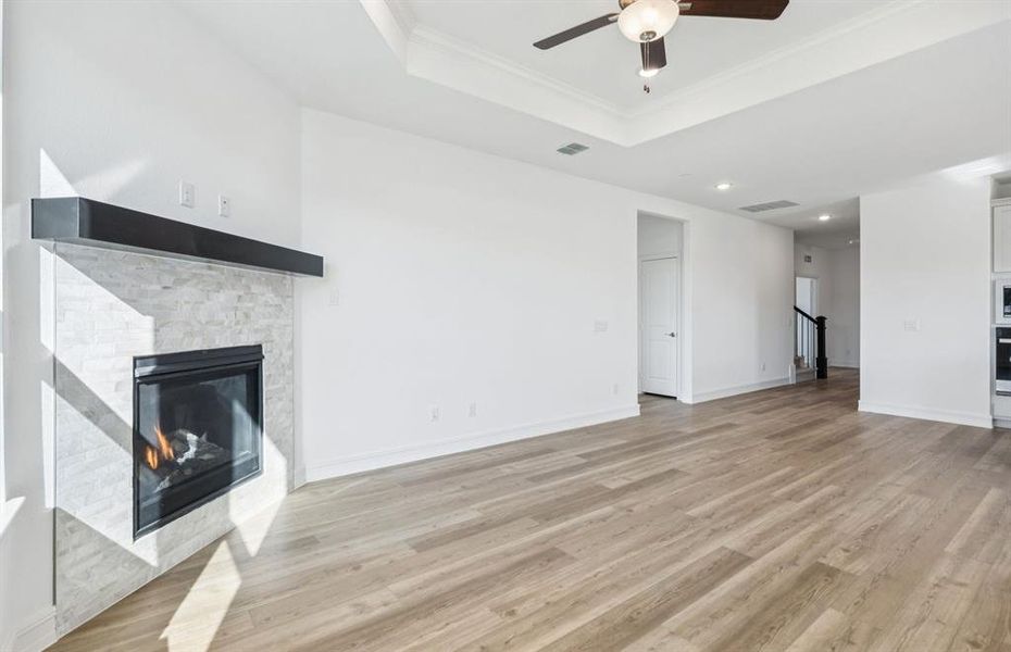 Tray ceiling in living area