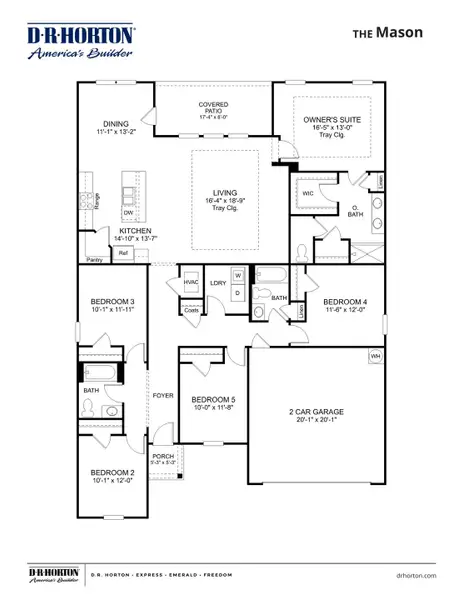 2D floor plan layout for the Mason by D.R. Horton in Hedge Rose, Somerville, TN (Image 3).