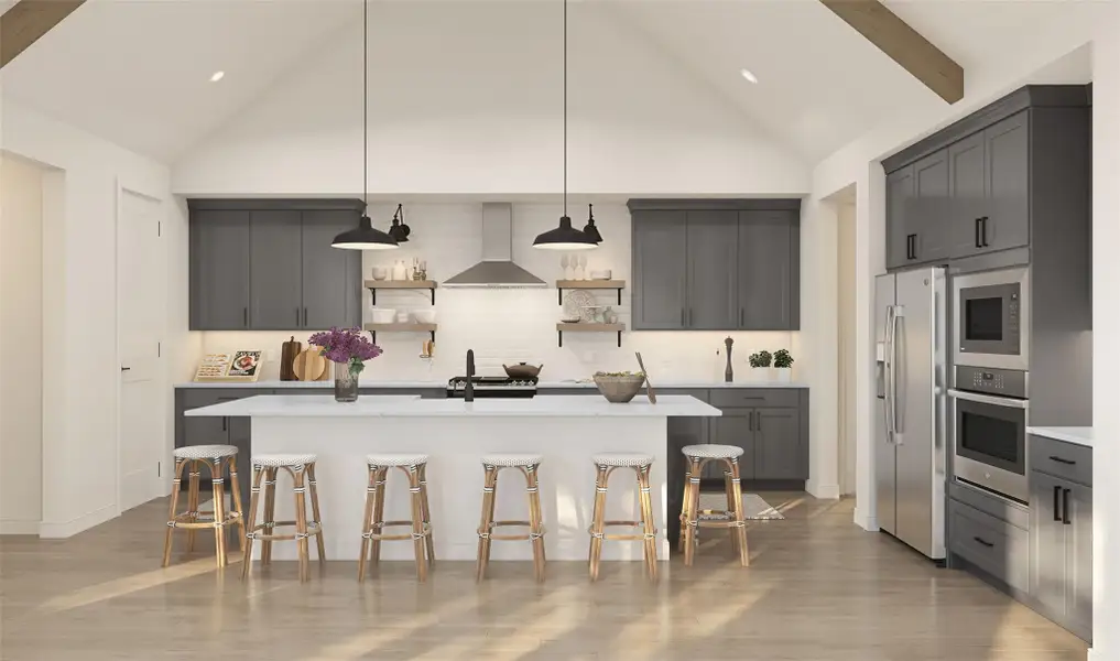 Gourmet island kitchen with grey cabinets (*Artist rendering used for illustration purposes only.) Gourmet island kitchen with grey cabinets (*Artist rendering used for illustration purposes only.)