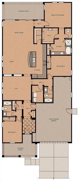 2D floor plan layout for the Tamarillo by Fulton Homes in Orchard at Barney Farms, Queen Creek, AZ (Image 3).