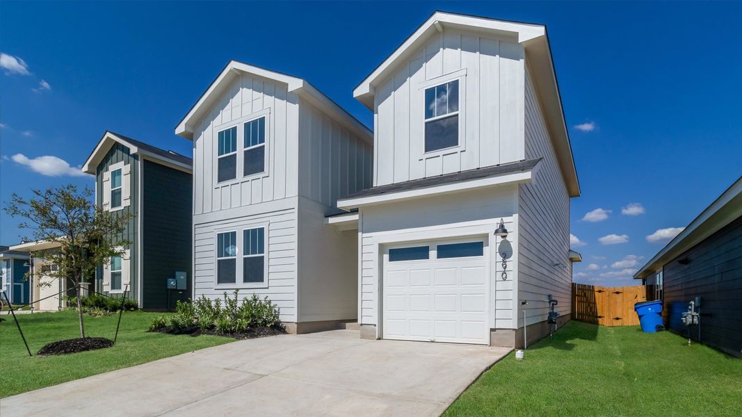 Representative exterior photo of a completed home built from the The Ivory by D.R. Horton in Marigold, Kyle, TX (Image 2). Representative exterior photo of a completed home built from the The Ivory by D.R. Horton in Marigold, Kyle, TX (Image 2).