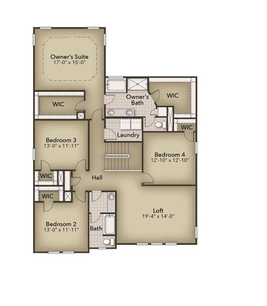 2D floor plan layout for the The Mangrove by Chesapeake Homes in Terrapin, Leland, NC (Image 6).