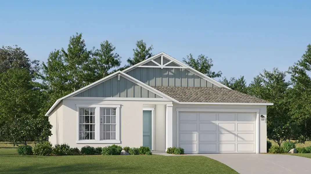 Front exterior of a new home in Connerton, Land O' Lakes, FL, highlighting curb appeal (Image 1). Front exterior of a new home in Connerton, Land O' Lakes, FL, highlighting curb appeal (Image 1).