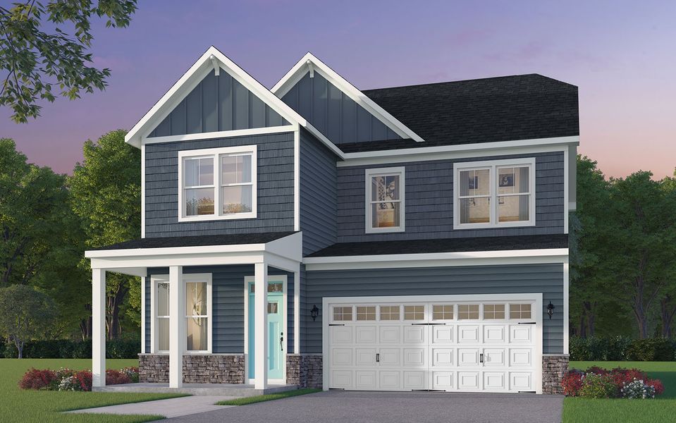 Front exterior of a new home in Wendell Falls, Wendell, NC, highlighting curb appeal (Image 1). Front exterior of a new home in Wendell Falls, Wendell, NC, highlighting curb appeal (Image 1).