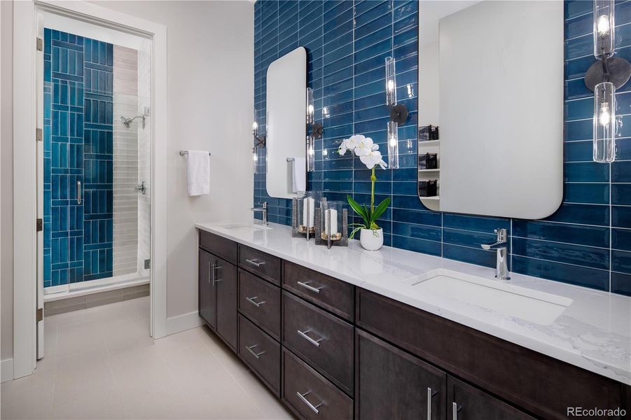 Primary ensuite bath: Photos for representation only Specific colors, finishes, layout, & appliances for this home may differ.