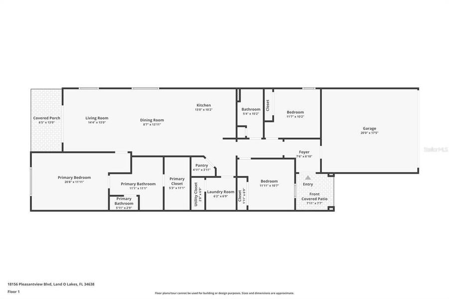 2D floor plan layout of this home in Angeline, Land O' Lakes, FL (Image 5).