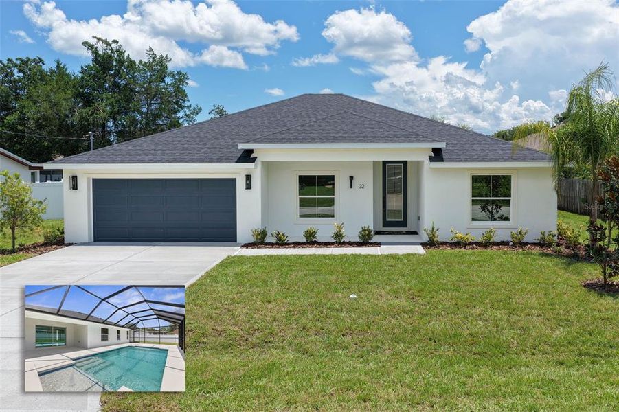 Front exterior of a new home in , Palm Coast, FL, highlighting curb appeal (Image 1). Front exterior of a new home in , Palm Coast, FL, highlighting curb appeal (Image 1).