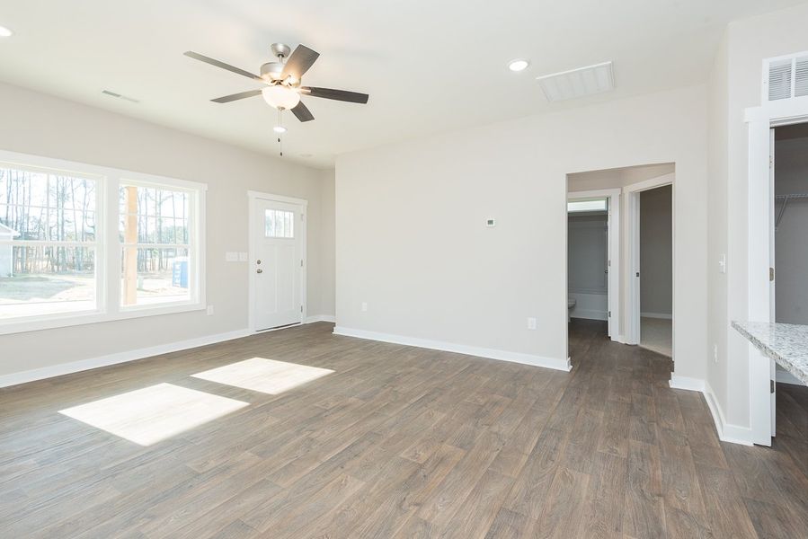 Representative unfurnished interior of a home built from the Dogwood by Foundation Home Builders LLC in Pinnix Loop, Burlington (Image 14). Representative unfurnished interior of a home built from the Dogwood by Foundation Home Builders LLC in Pinnix Loop, Burlington (Image 14).