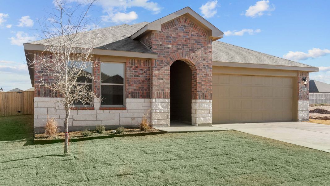 Representative exterior photo of a completed home built from the X40L - THE Lakeway by D.R. Horton in Everest Heights, Lubbock, TX (Image 2). Representative exterior photo of a completed home built from the X40L - THE Lakeway by D.R. Horton in Everest Heights, Lubbock, TX (Image 2).