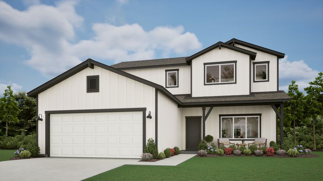 Representative exterior photo of a completed home built from the Thielsen by MonteVista Homes in Feather Ridge, Redmond, OR (Image 4).