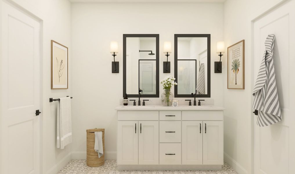 Primary bath with matte black finishes