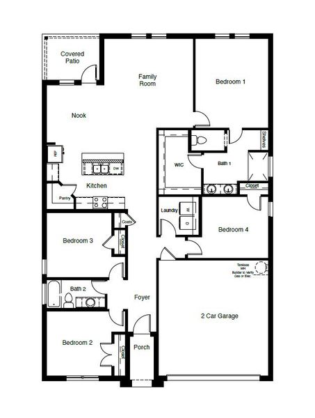 2D floor plan layout for the Cali by D.R. Horton in Legacy South, Midland, TX (Image 3).