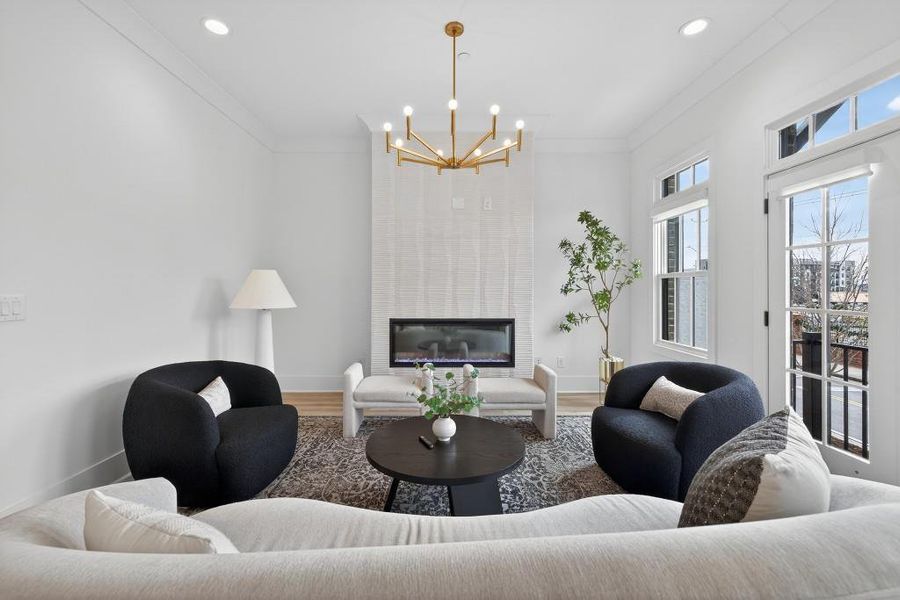 Furnished interior view inside a new home in Skyview On Broad, Sugar Hill (Image 37). Furnished interior view inside a new home in Skyview On Broad, Sugar Hill (Image 37).