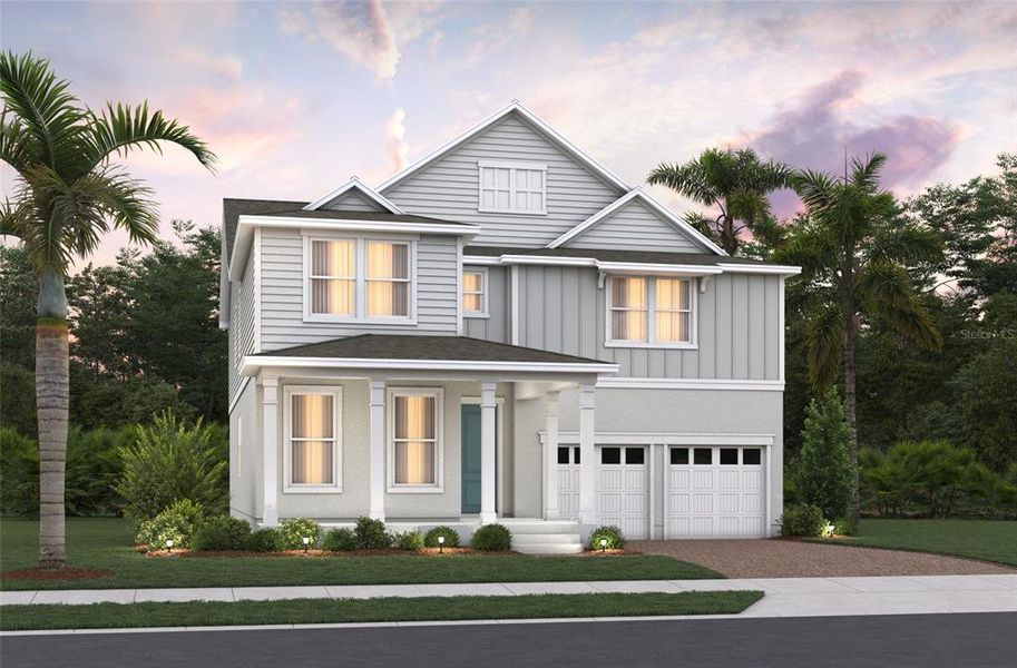 Front exterior of a new home in Vintner Reserve, Clermont, FL, highlighting curb appeal (Image 1). Front exterior of a new home in Vintner Reserve, Clermont, FL, highlighting curb appeal (Image 1).
