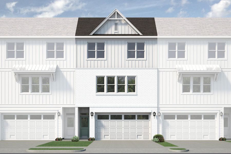 Front exterior of a new home in Anchors Bend Townes, Wilmington, NC, highlighting curb appeal (Image 4). Front exterior of a new home in Anchors Bend Townes, Wilmington, NC, highlighting curb appeal (Image 4).