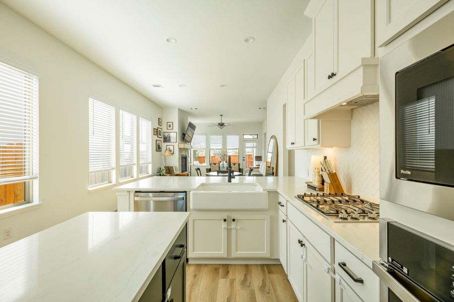 Farm House Kitchen Sink, Center Island & Built-In Oven & Microwave