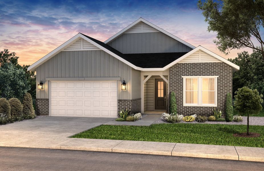 Front exterior of a new home in Hilltop at Inspiration, Aurora, CO, highlighting curb appeal (Image 1). Front exterior of a new home in Hilltop at Inspiration, Aurora, CO, highlighting curb appeal (Image 1).