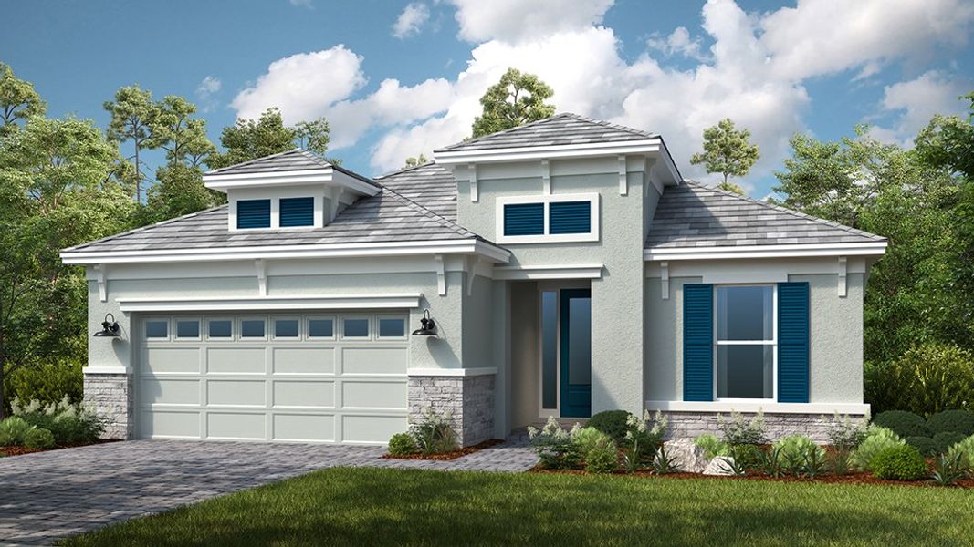 Front exterior of a new home in Astor Creek Golf and Country Club, Port St. Lucie, FL, highlighting curb appeal (Image 1). Front exterior of a new home in Astor Creek Golf and Country Club, Port St. Lucie, FL, highlighting curb appeal (Image 1).