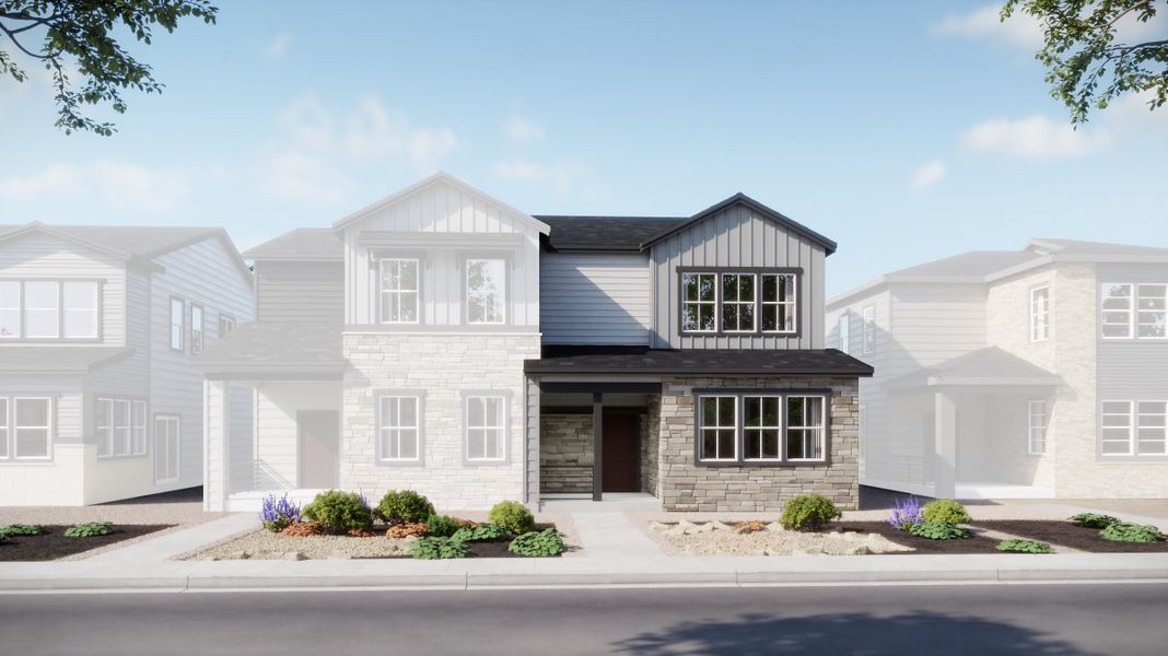 Representative exterior photo of a completed home built from the 2502 by Risewell Homes in Harvest Crossing, Aurora, CO (Image 3).