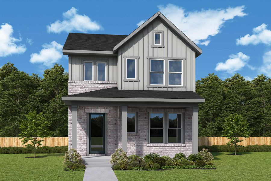 Representative exterior photo of a completed home built from the The Anders by David Weekley Homes in Jubilee - Cottages Row Collection, Hockley, TX (Image 22).