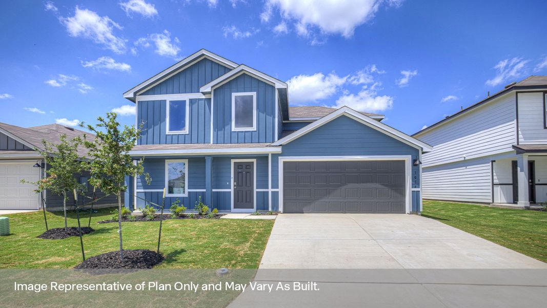 Front exterior of a new home in Swenson Heights, Seguin, TX, highlighting curb appeal (Image 1). Front exterior of a new home in Swenson Heights, Seguin, TX, highlighting curb appeal (Image 1).