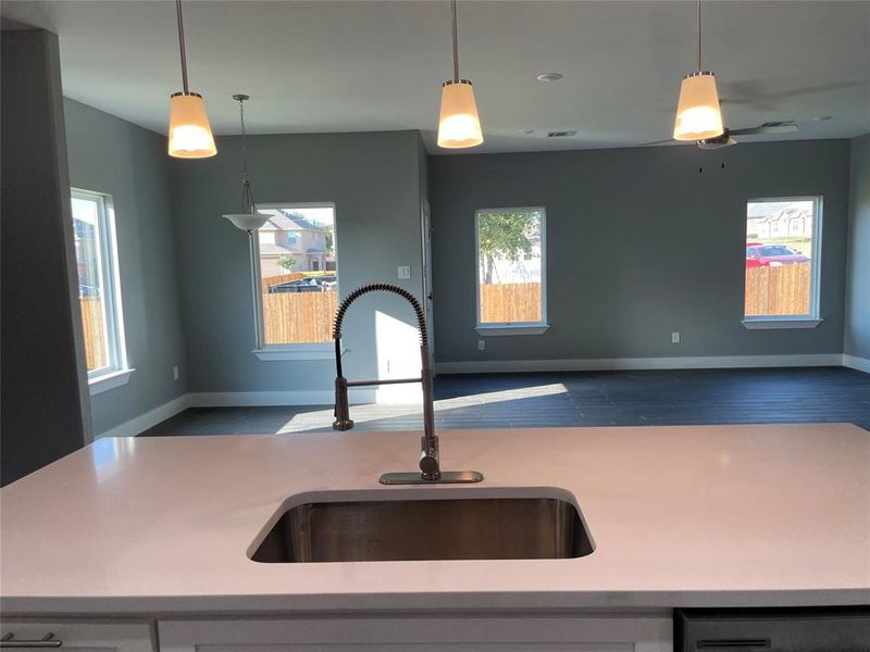 Kitchen with a healthy amount of sunlight, sink, and decorative light fixtures