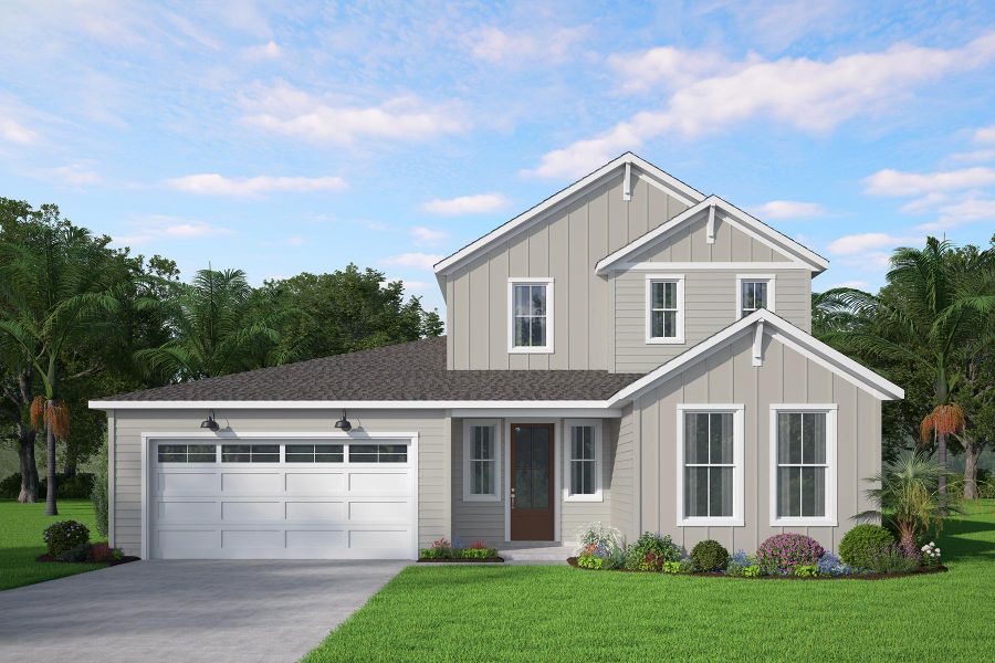 Front exterior of a new home in Palm Coast Homes, Palm Coast, FL, highlighting curb appeal (Image 1). Front exterior of a new home in Palm Coast Homes, Palm Coast, FL, highlighting curb appeal (Image 1).
