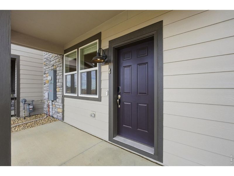 Exterior details and patio area of a home in Poudre Heights: The Meadow Collection, Windsor (Image 19).