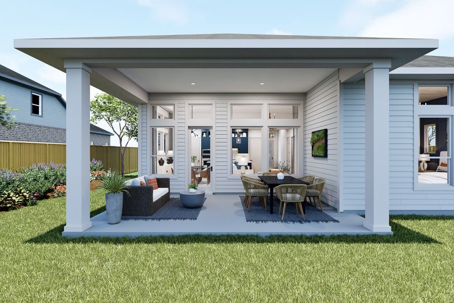Representative exterior details of a home built from the The Brenner by David Weekley Homes in Kissing Tree – Spruce Series, San Marcos (Image 4).