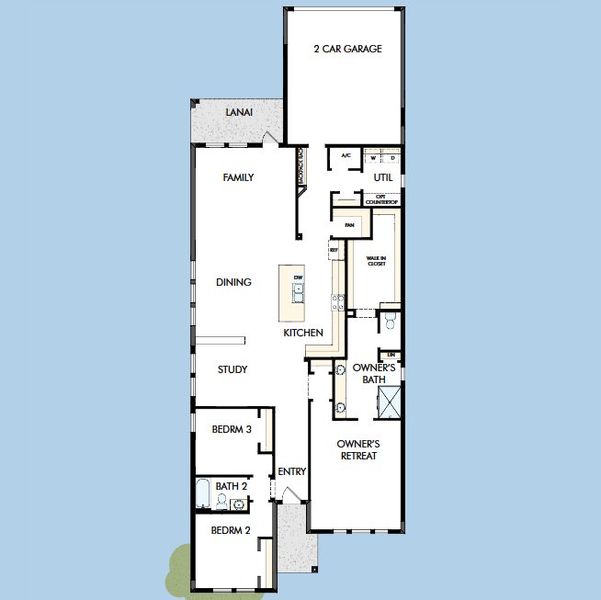 2D floor plan layout for the The Langham by David Weekley Homes in Vistera of Venice – Cottage Series, Nokomis, FL (Image 6).