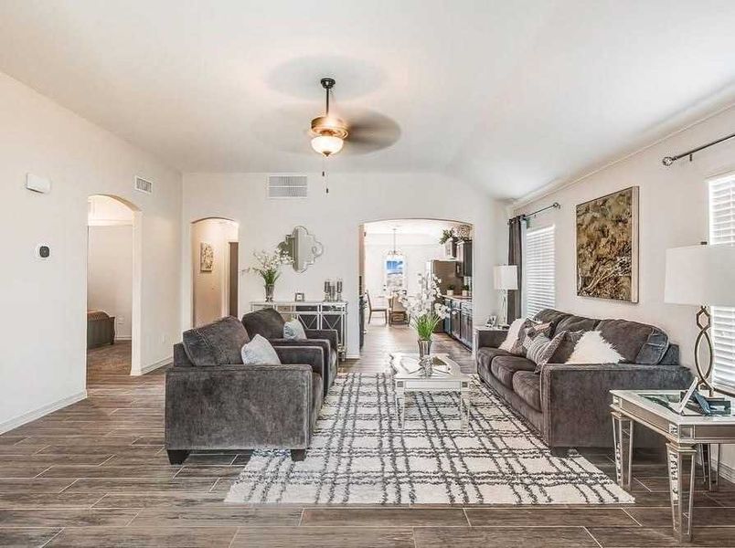 Representative furnished interior of a home built from the Valerie 1371 SSC by Saratoga Homes in Crossland, El Paso (Image 6).